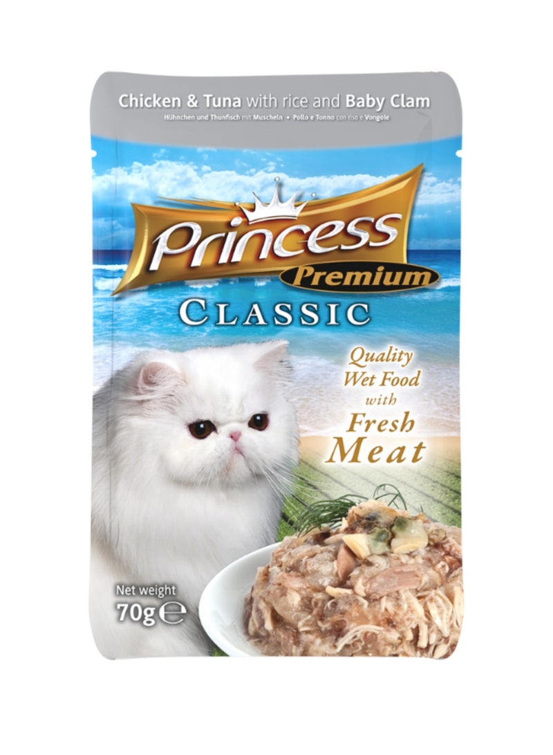 Princess Cat Wet Food With Chicken And Tuna With Rice And Baby Clam Flavor For Adult Cats - 6x70g - Image 2