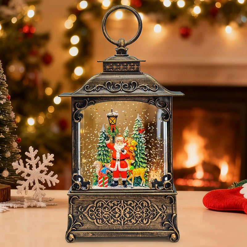 SUNFACE Christmas Snow Globes Lantern, Santa Claus Squirrel & Deer Christmas Decorations Indoor, 6H Timer Battery & USB Powered Light Up Musical Snow Globes for Kids Women Adults Gift Thanksgiving Home Decor - Image 1