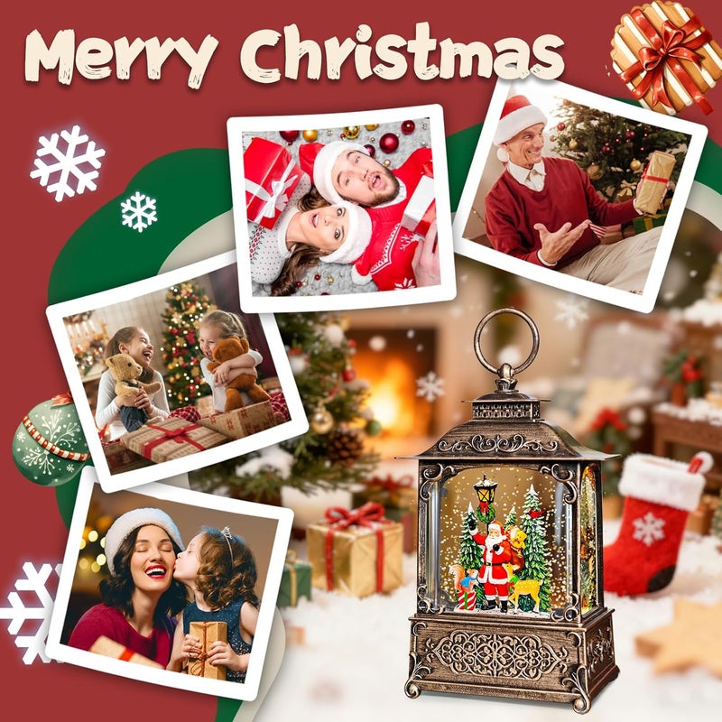 SUNFACE Christmas Snow Globes Lantern, Santa Claus Squirrel & Deer Christmas Decorations Indoor, 6H Timer Battery & USB Powered Light Up Musical Snow Globes for Kids Women Adults Gift Thanksgiving Home Decor - Image 5