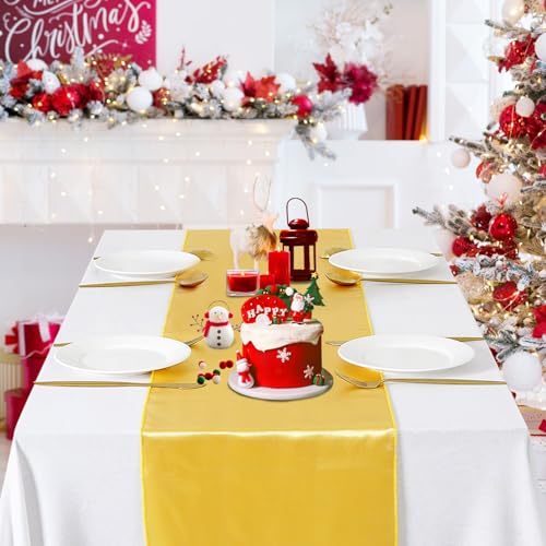 B.Cool Set of 5 Satin Table Runners Gold 12x108 inch Table Runner for Christmas Party Wedding Reception Banquet Decoration Bright Silk Smooth Fabric Party Chair Sashes - Image 5