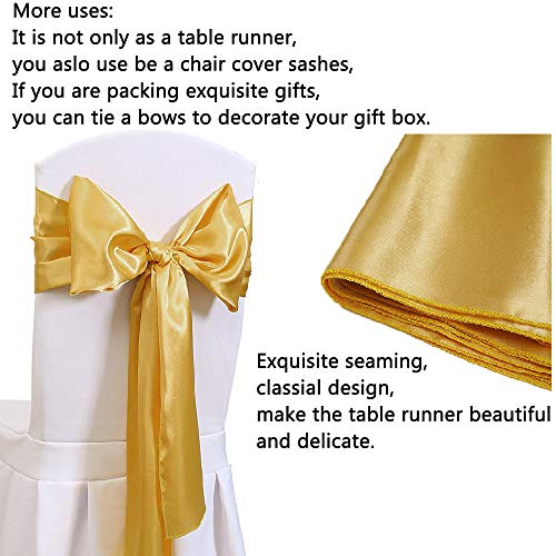 B.Cool Set of 5 Satin Table Runners Gold 12x108 inch Table Runner for Christmas Party Wedding Reception Banquet Decoration Bright Silk Smooth Fabric Party Chair Sashes - Image 2