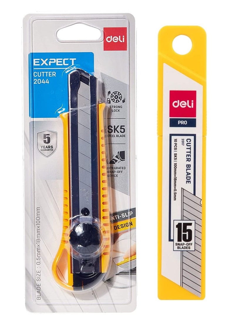 Deli Auto Lock Utility Cutter Knife With A Pack of Blades Assorted Colours  - Image 1