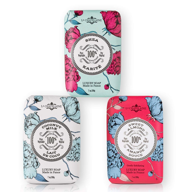 La Chatelaine Luxury Bar Soap | Natural Shea Formula I 7 oz (Coconut Milk, Shea, Sweet Almond, Set of 3) - Image 1