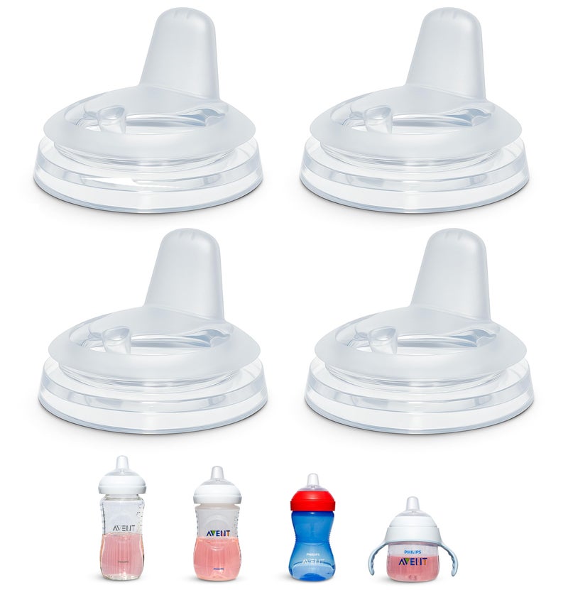 BelBeyo Sippy Spout Nipples for Philips Avent Natural Baby Bottles, My Grippy Spout Sippy Cup and Natural Trainer Sippy Cup, 4-Count, Soft Spout, Food Grade Silicone, BPA-Free, Convert to Sippy Cup, 4+ months - Image 1