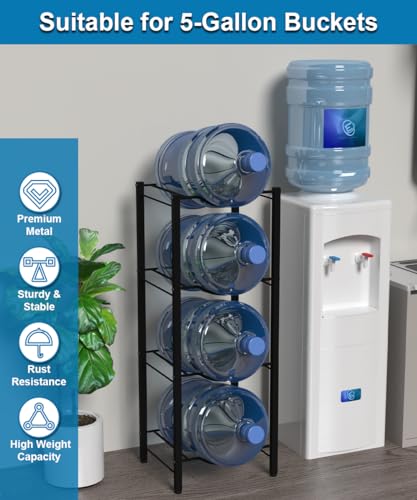 mocomax 5 Gallon Water Jug Rack, 4 Tier Detachable Water Bottle Holder Storage Organizer Shelf, Heavy Duty Water Jug Dispenser Stand for Kitchen, Office, Home, Black - Image 3