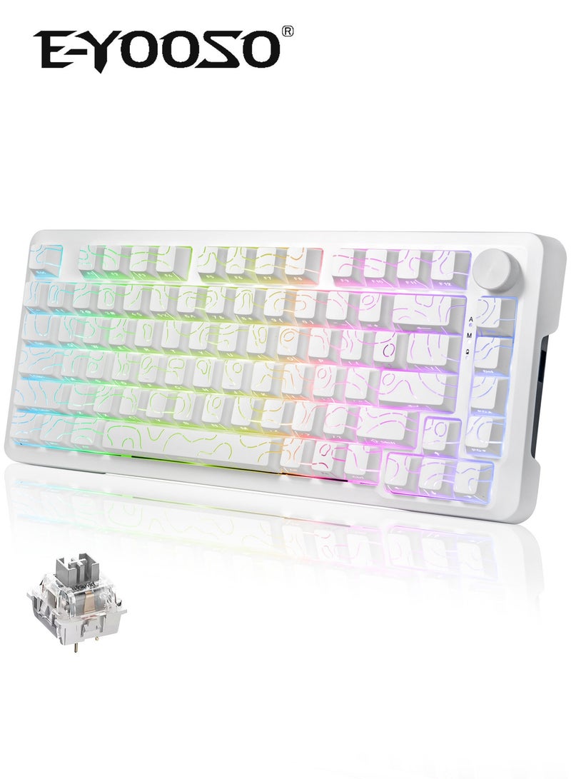 E-YOOSO Z82 Gasket Mechanical Keyboard, 75% Wireless Hot Swappable Gaming Keyboard with Five-Layer Padding&Knob, Bluetooth/2.4GHz/USB-C, RGB Backlit,Side Printed Keycap(White)  - Image 1