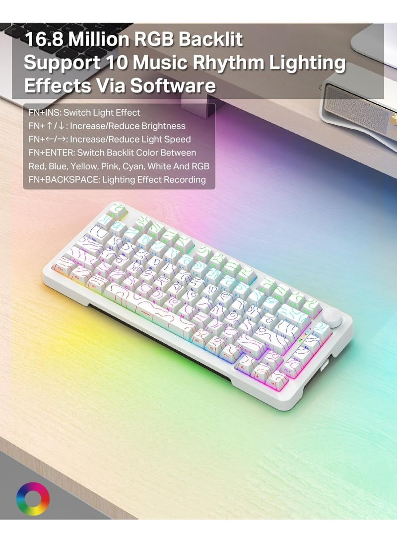 E-YOOSO Z82 Gasket Mechanical Keyboard, 75% Wireless Hot Swappable Gaming Keyboard with Five-Layer Padding&Knob, Bluetooth/2.4GHz/USB-C, RGB Backlit,Side Printed Keycap(White)  - Image 5