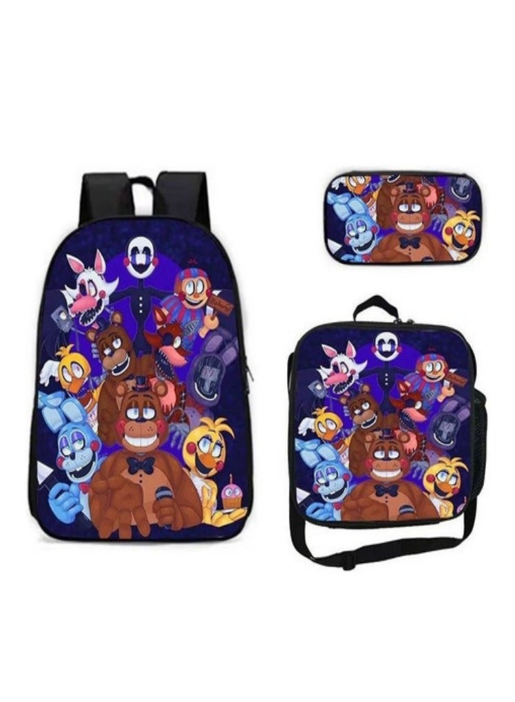 Toy bear backpack, large capacity backpack for primary and secondary school students, anime cartoon backpack, shoulder bag, pencil case, three piece set