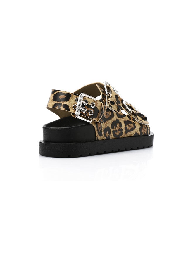 ديجافو صندل جلد النمر بثلاثة أبازيم - أسود وبيج - Image 2