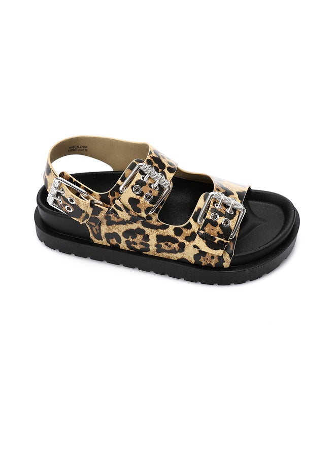 ديجافو صندل جلد النمر بثلاثة أبازيم - أسود وبيج - Image 5