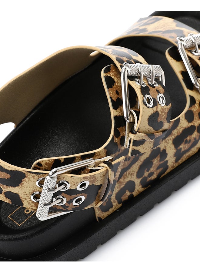 ديجافو صندل جلد النمر بثلاثة أبازيم - أسود وبيج - Image 4