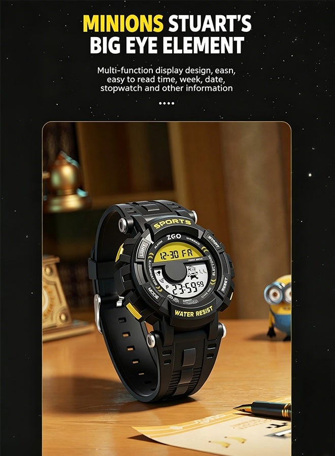 Minions Kids Digital Sports Watch, 50M Waterproof Luminous Electronic Wristwatch, Alarm Stopwatch Shockproof Boys Student Cartoon Watch Gift - Image 2
