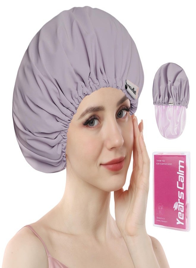 Years calm Shower Cap Reusable Waterproof, Double-Layer Hair Cap, with Elastic Band, Ideal for Shower, Spa, Travel & Cleaning (Light purple, One Size) - Image 1