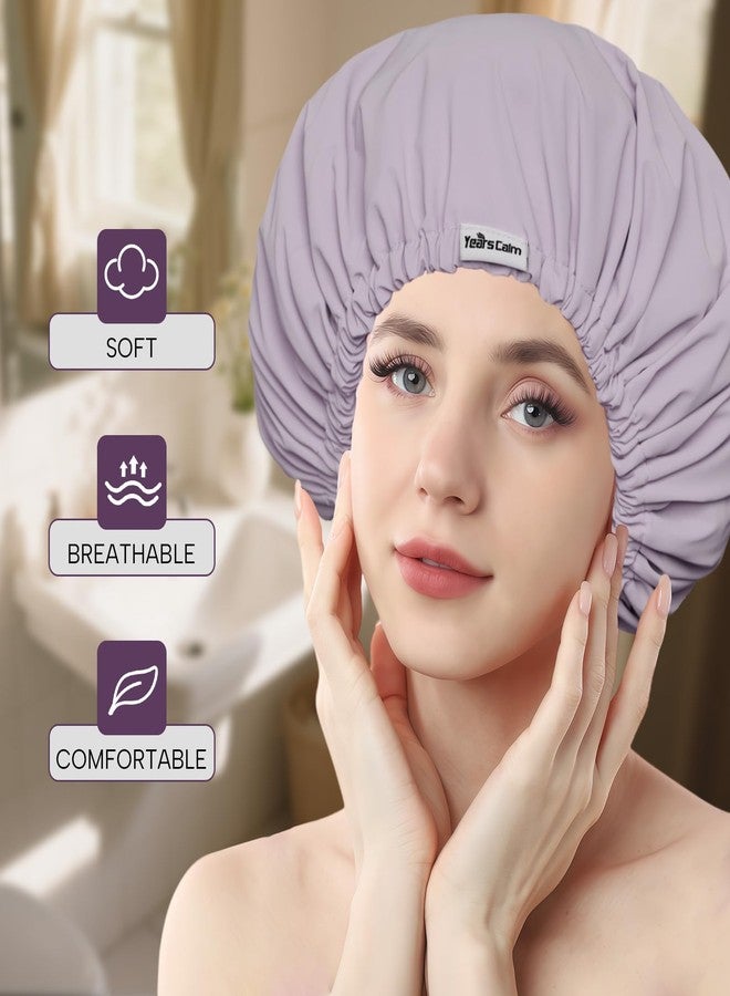 Years calm Shower Cap Reusable Waterproof, Double-Layer Hair Cap, with Elastic Band, Ideal for Shower, Spa, Travel & Cleaning (Light purple, One Size) - Image 2