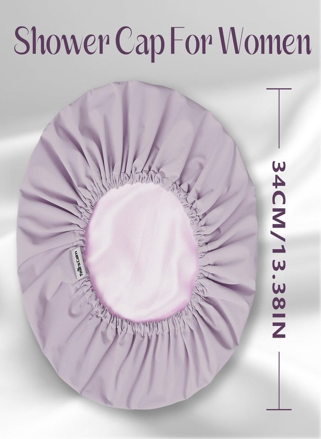 Years calm Shower Cap Reusable Waterproof, Double-Layer Hair Cap, with Elastic Band, Ideal for Shower, Spa, Travel & Cleaning (Light purple, One Size) - Image 5