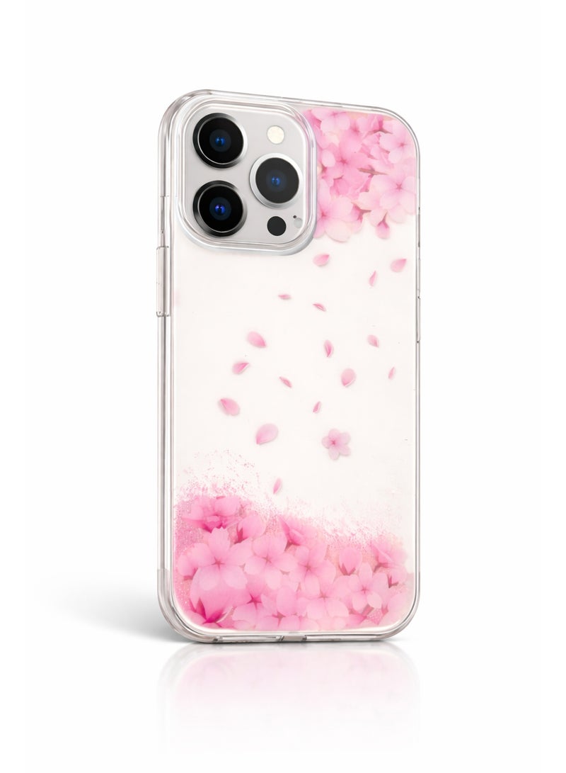 LANEX Clear Floral Phone Case for iPhone 13 Pro, Shockproof Bumper Cover with Falling Cherry Blossom Petals - Pink - Image 1