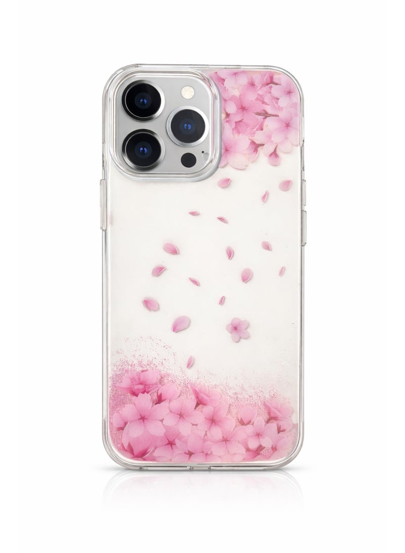 LANEX Clear Floral Phone Case for iPhone 13 Pro, Shockproof Bumper Cover with Falling Cherry Blossom Petals - Pink - Image 4