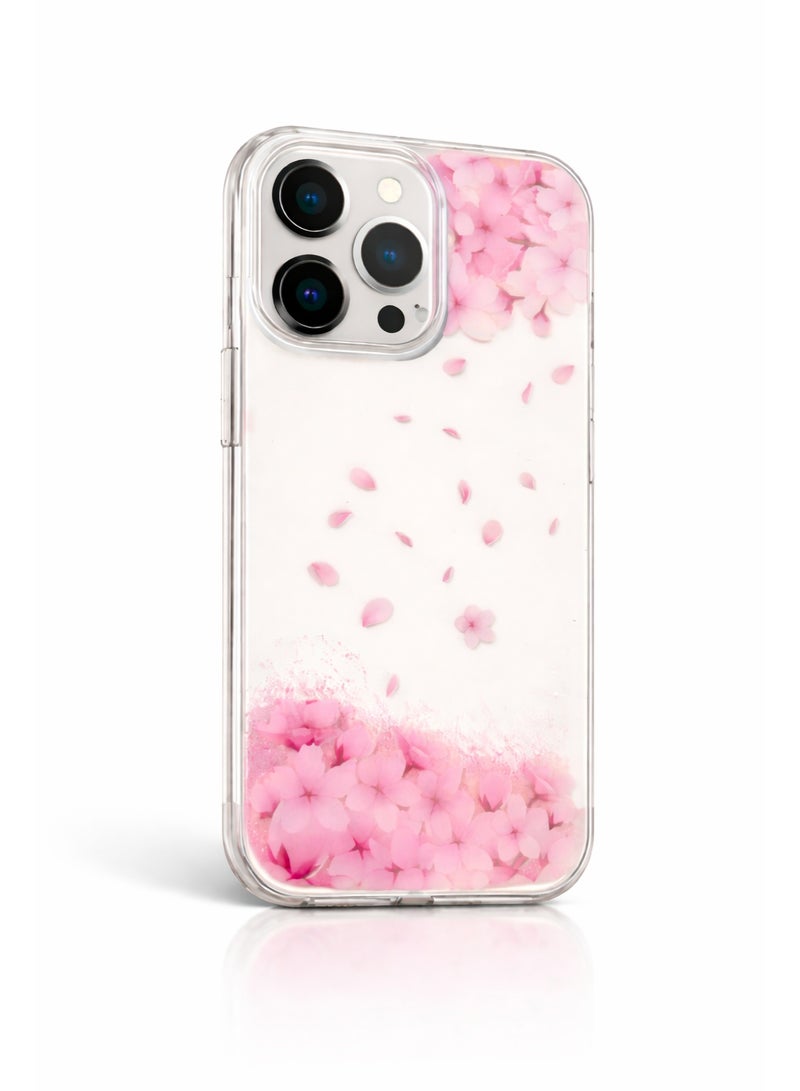 LANEX Clear Floral Phone Case for iPhone 13 Pro, Shockproof Bumper Cover with Falling Cherry Blossom Petals - Pink - Image 2