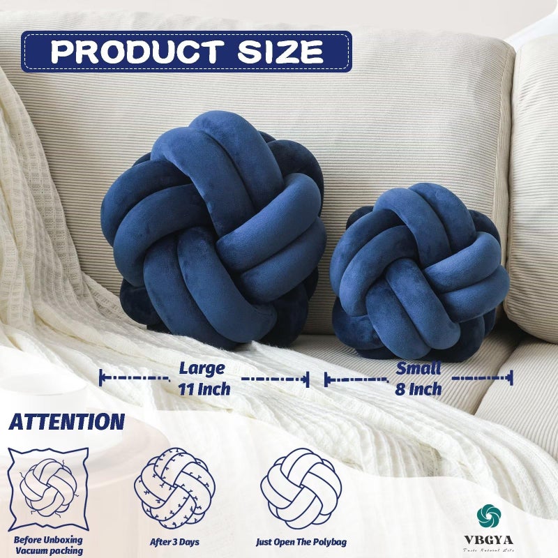 VBGYA Knot Pillow Ball  Soft Decorative Throw Pillows Cushion  11 Inch Round Plush Knotted Pillows Navy Blue Pillow  Modern Home Throw Knot Decorative Cushion for Bedroom  Sofa  Couch - Image 2
