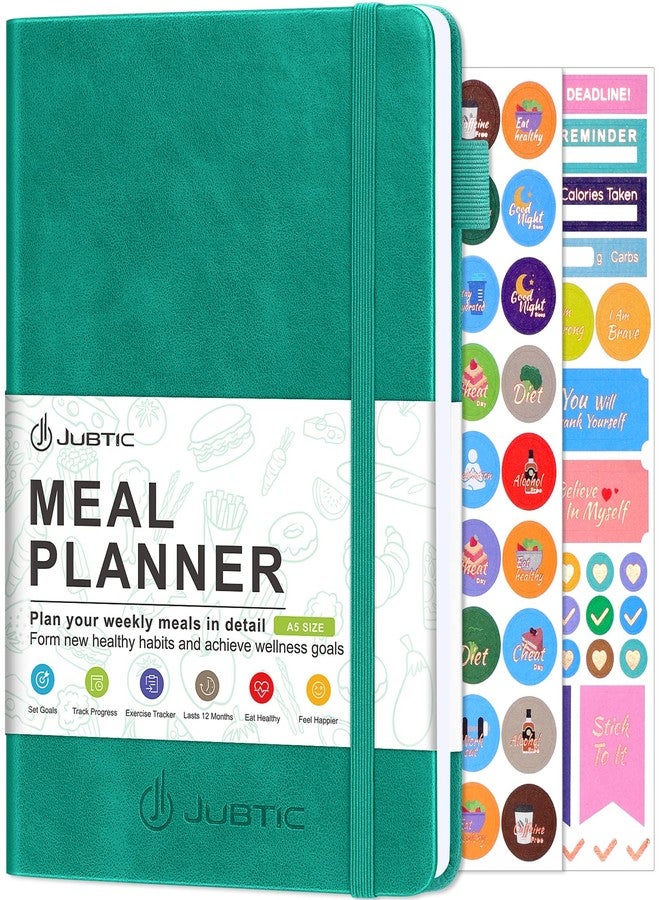 JUBTIC Meal Planner Notebook, Weekly & Daily Meal Prep Journal with Shopping and Grocery Lists for Food Planning Menu Planning Healthy Diet and Habits Tracker, Last 1 Year,Undated, A5, Green - Image 1
