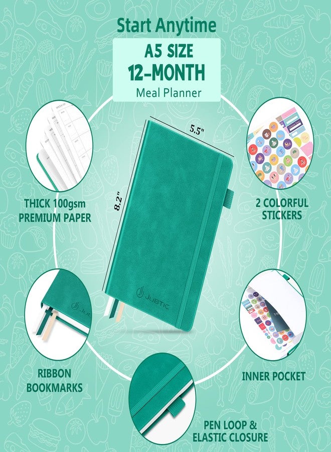 JUBTIC Meal Planner Notebook, Weekly & Daily Meal Prep Journal with Shopping and Grocery Lists for Food Planning Menu Planning Healthy Diet and Habits Tracker, Last 1 Year,Undated, A5, Green - Image 2