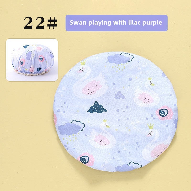 Kids Double Layer Shower Cap Thick Waterproof Cartoon 22# Swan Play · Lilac 