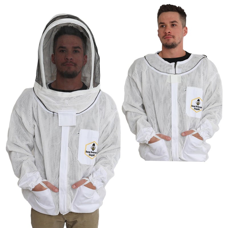 FOREST BEEKEEPING SUPPLY Forest Beekeeping Jacket  Ventilated Jacket with Fencing Veil Hood Premium Beekeeping Jacket YKK Brass Zippers Professional Commercial and Beginner Beekeeper Jacket MEDIUM 