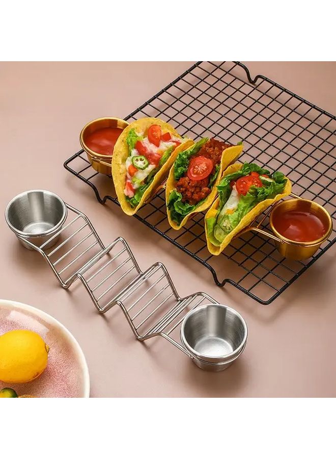 Rose Golden Stainless Steel Multi Tier Taco And Juice Bowl Rack With Serving Tray - Image 1