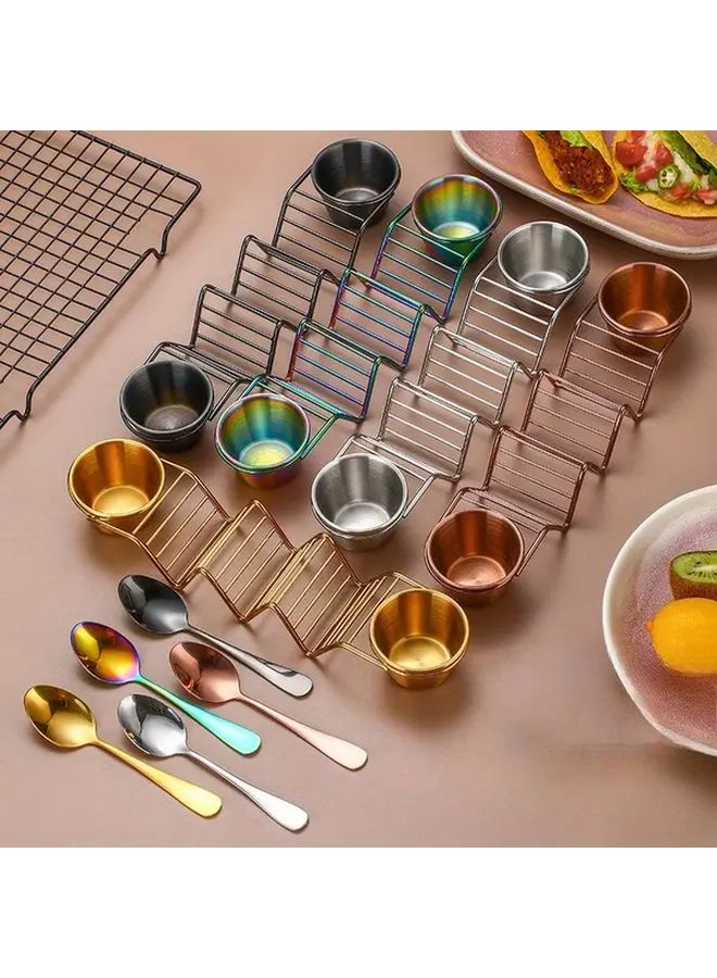 Rose Golden Stainless Steel Multi Tier Taco And Juice Bowl Rack With Serving Tray - Image 5