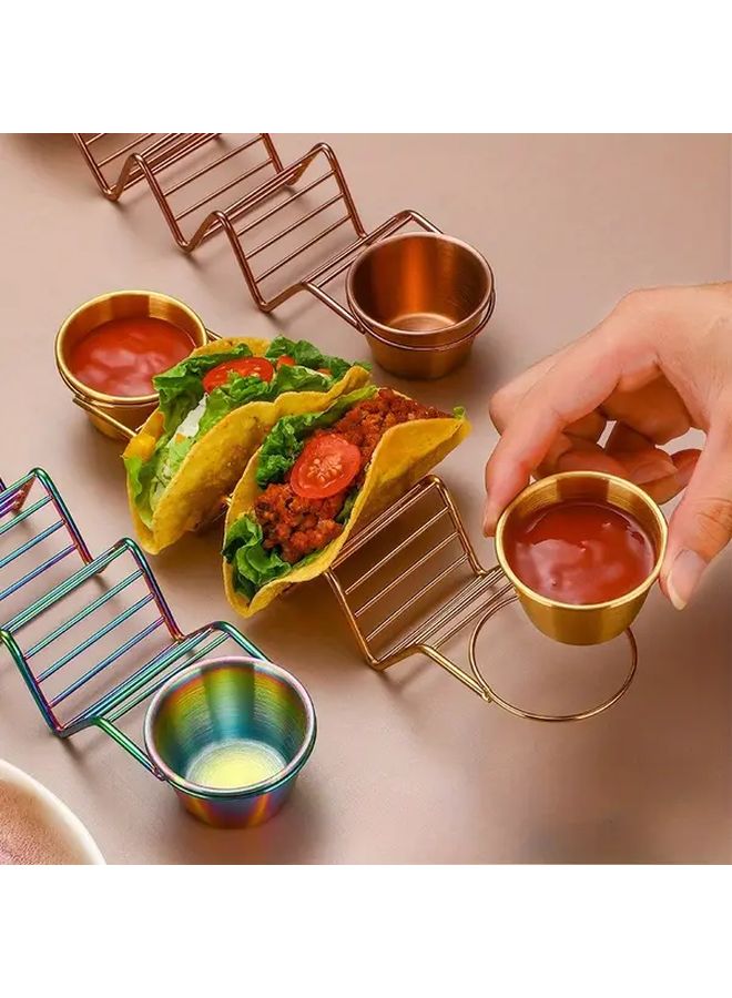Rose Golden Stainless Steel Multi Tier Taco And Juice Bowl Rack With Serving Tray - Image 4