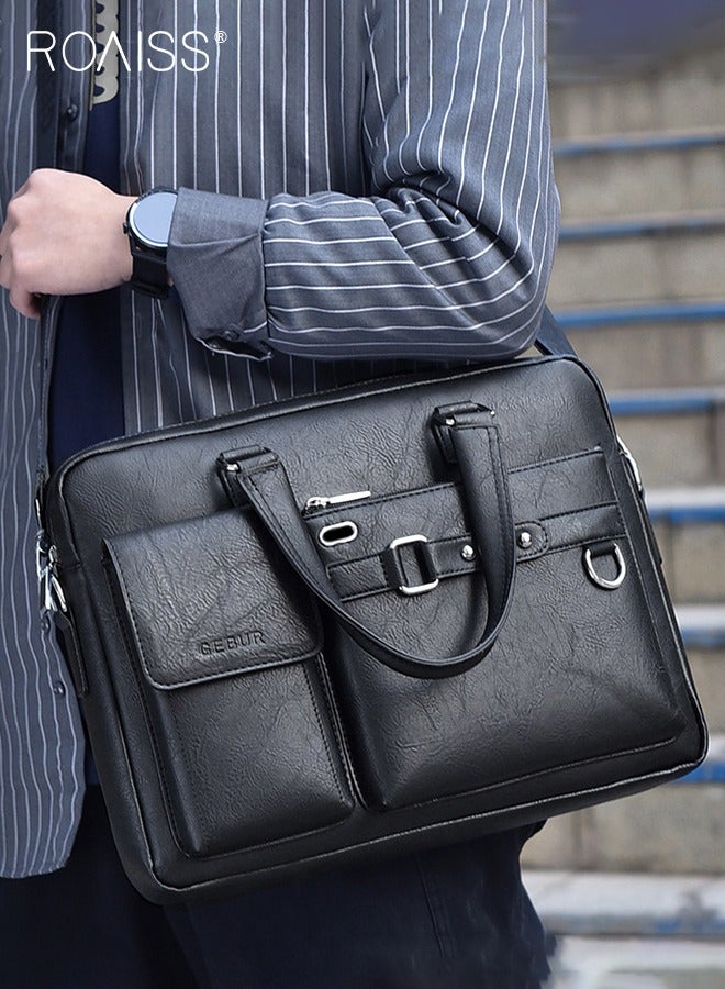 رويس حقيبة كتف للأعمال من جلد البولي يوريثان للرجال، سحاب ناعم وحزام قابل للتعديل مقاوم للماء، حقيبة كروس ذات سعة كبيرة للرجال، حقيبة يد أنيقة للتنقل، تتضمن مقصورة للكمبيوتر - Image 2
