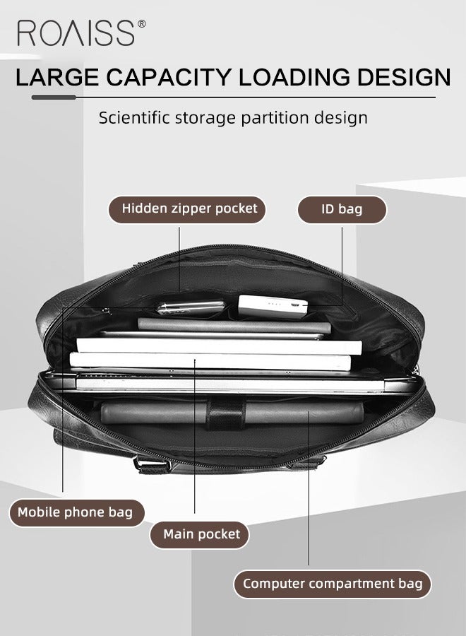 رويس حقيبة كتف للأعمال من جلد البولي يوريثان للرجال، سحاب ناعم وحزام قابل للتعديل مقاوم للماء، حقيبة كروس ذات سعة كبيرة للرجال، حقيبة يد أنيقة للتنقل، تتضمن مقصورة للكمبيوتر - Image 3