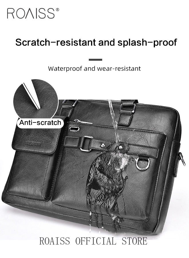 رويس حقيبة كتف للأعمال من جلد البولي يوريثان للرجال، سحاب ناعم وحزام قابل للتعديل مقاوم للماء، حقيبة كروس ذات سعة كبيرة للرجال، حقيبة يد أنيقة للتنقل، تتضمن مقصورة للكمبيوتر - Image 4