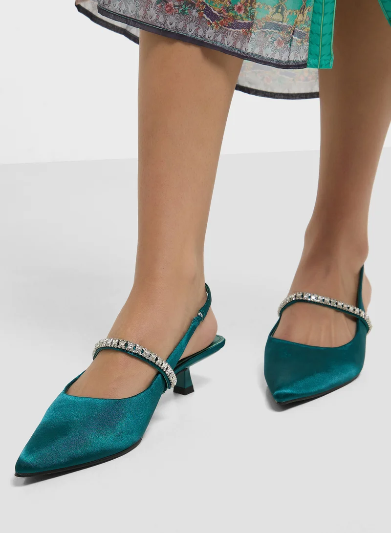Ella Limited Edition Diamate  Satin Sling Back Pump