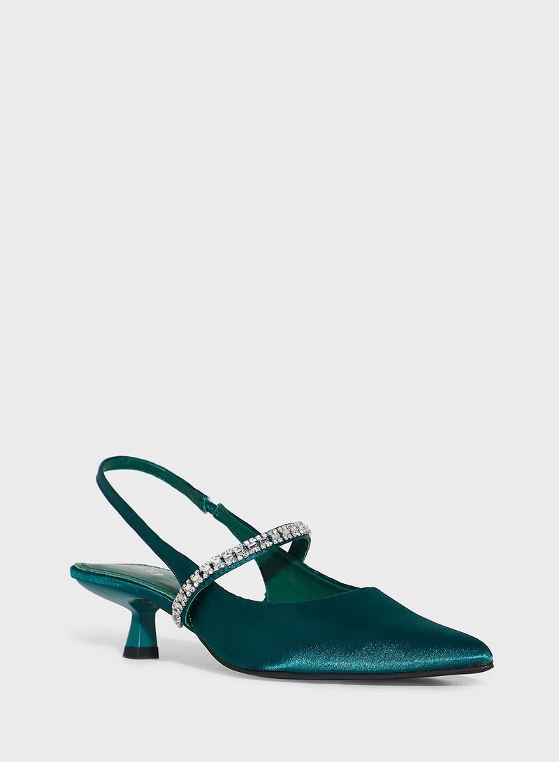Ella Limited Edition Diamate  Satin Sling Back Pump - Image 2