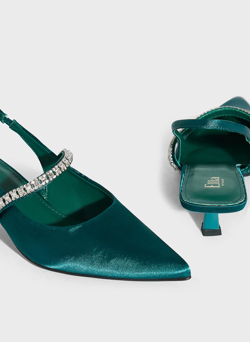 Ella Limited Edition Diamate  Satin Sling Back Pump