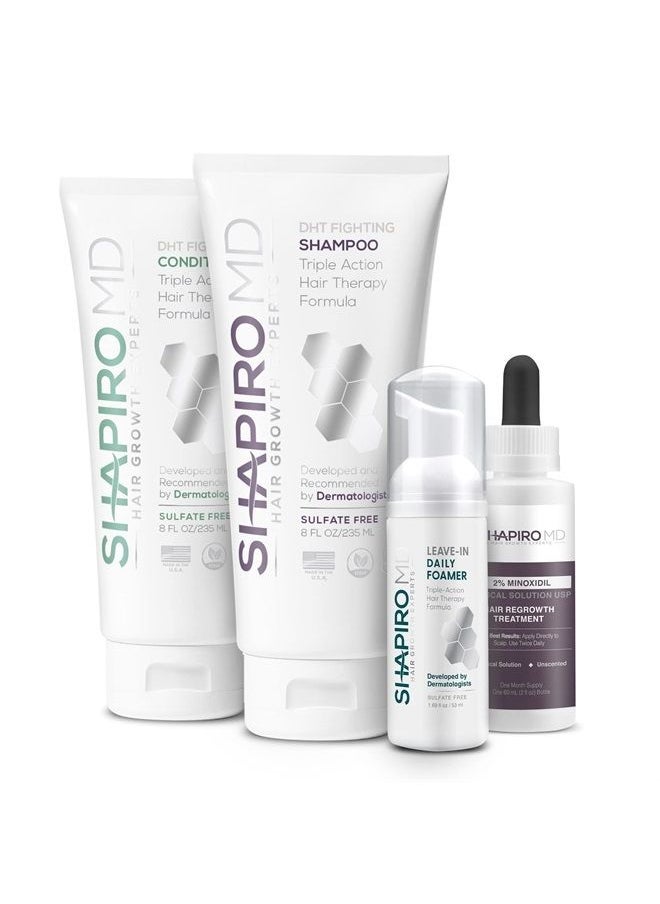 Shapiro MD Hair Growth Experts - Women's Regrowth Kit Plus: Shampoo, Conditioner, 2% Minoxidil, Leave-In Foamer. Anti Hair Loss and Thinning Hair Solution for Women, 1 Month - Image 1