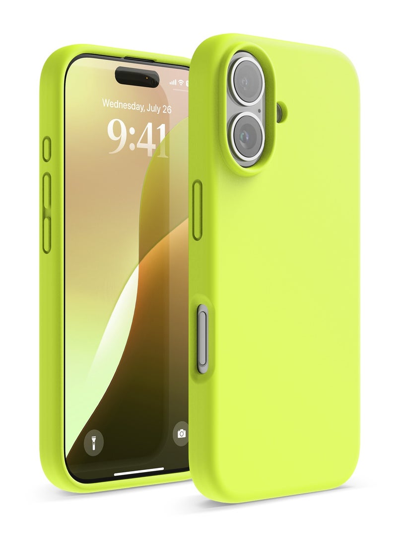 Elago Liquid Silicone for iPhone 16 Case Cover Full Body Protection, Shockproof, Slim, Anti-Scratch Soft Microfiber Lining - Neon Yellow - Image 1