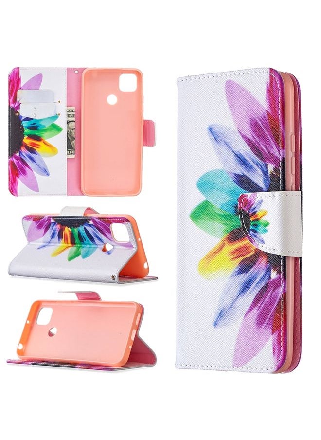 Case Cover For Xiaomi Redmi 9C Colored Drawing Pattern Horizontal Flip Leather Case with Holder & Card Slots & Wallet Sun Flower 