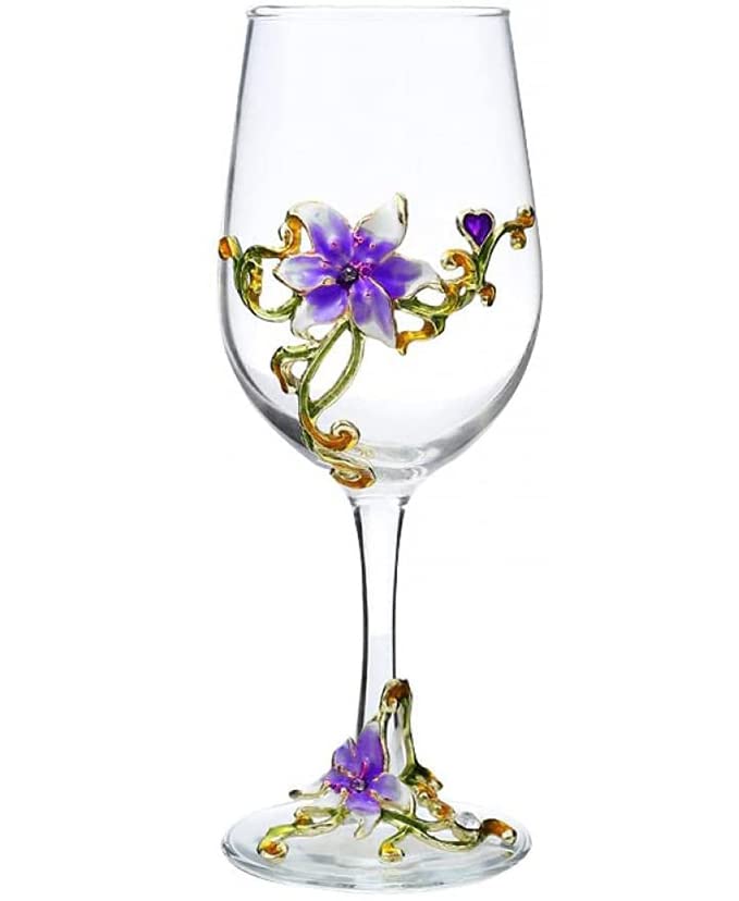 Simcat Handmade Painted Enamel Flower Glass Wine Glasses Transparent Refined Goblet Stem For Cabernet Gifts Purple single gift box1 Gift Box