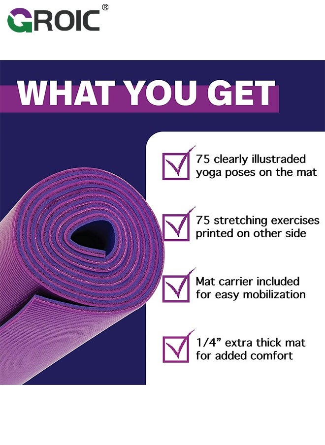 GROIC Fitness Yoga Mat for Women and Men - Large, 4mm Thick, 68 Inch *24 Inch, Non Slip Exercise Mats w/ 70 Printed Yoga Poses for Pilates, Workout and Stretching - Home and Gym Essentials  - Image 4