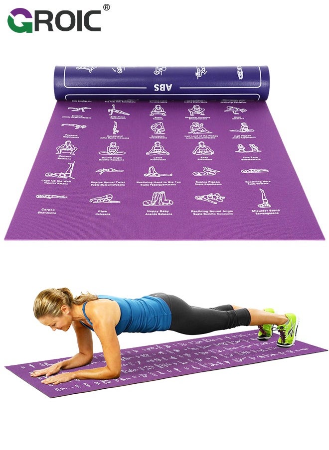 GROIC Fitness Yoga Mat for Women and Men - Large, 4mm Thick, 68 Inch *24 Inch, Non Slip Exercise Mats w/ 70 Printed Yoga Poses for Pilates, Workout and Stretching - Home and Gym Essentials  - Image 1