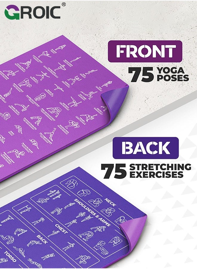 GROIC Fitness Yoga Mat for Women and Men - Large, 4mm Thick, 68 Inch *24 Inch, Non Slip Exercise Mats w/ 70 Printed Yoga Poses for Pilates, Workout and Stretching - Home and Gym Essentials  - Image 3