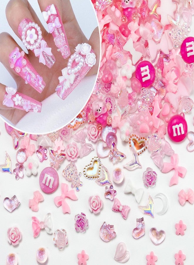 Briskbloom 320PCS Pink Assorted Mix 3D Nail Charms, Cute Resin Charms for Acrylic Nail Decoration DIY Crafts, Flatback Kawaii Y2K Heart Star Bow Flower Embellishments - Image 1