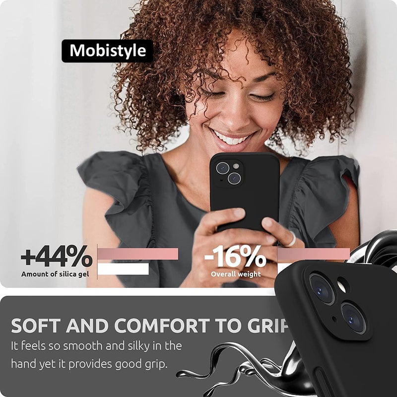 Mobistyle Designed for iPhone 13 Cover Soft Liquid Silicone Slim Protective Shockproof with Anti-Scratch Microfiber Lining Phone Back Cover Case (Black) - Image 5