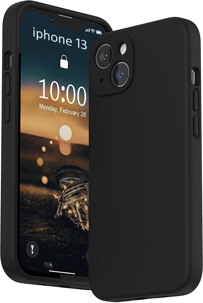 Mobistyle Designed for iPhone 13 Cover Soft Liquid Silicone Slim Protective Shockproof with Anti-Scratch Microfiber Lining Phone Back Cover Case (Black) - Image 1