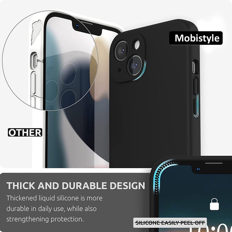 Mobistyle Designed for iPhone 13 Cover Soft Liquid Silicone Slim Protective Shockproof with Anti-Scratch Microfiber Lining Phone Back Cover Case (Black) - Image 2