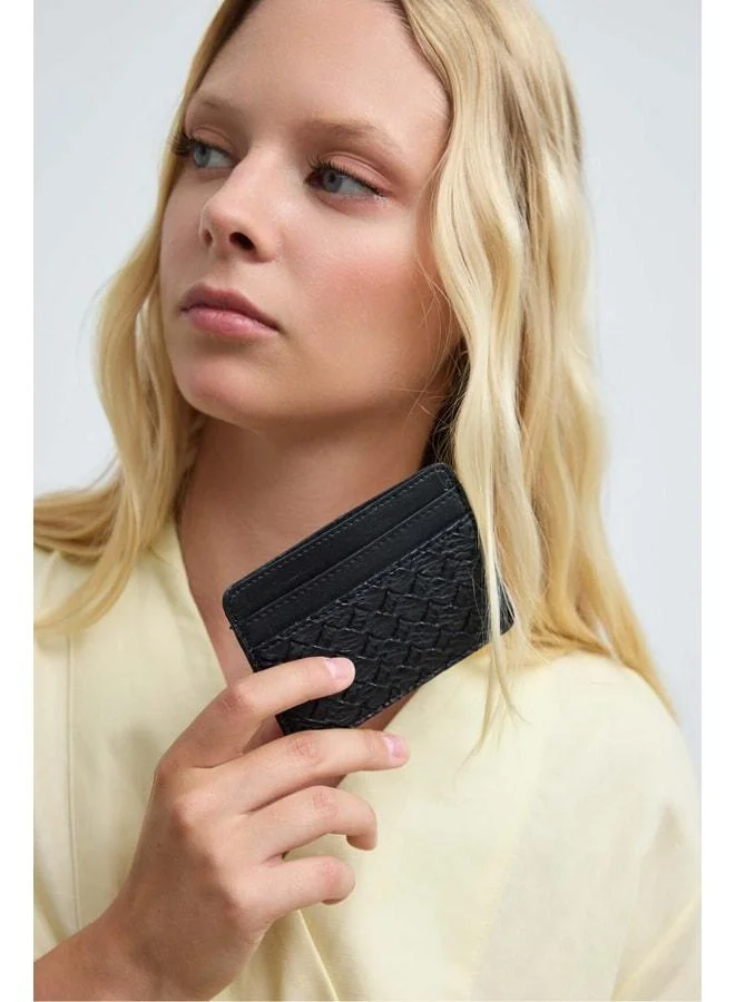 Shule Bags Misson Knitted Leather Women's Black Cardholder.