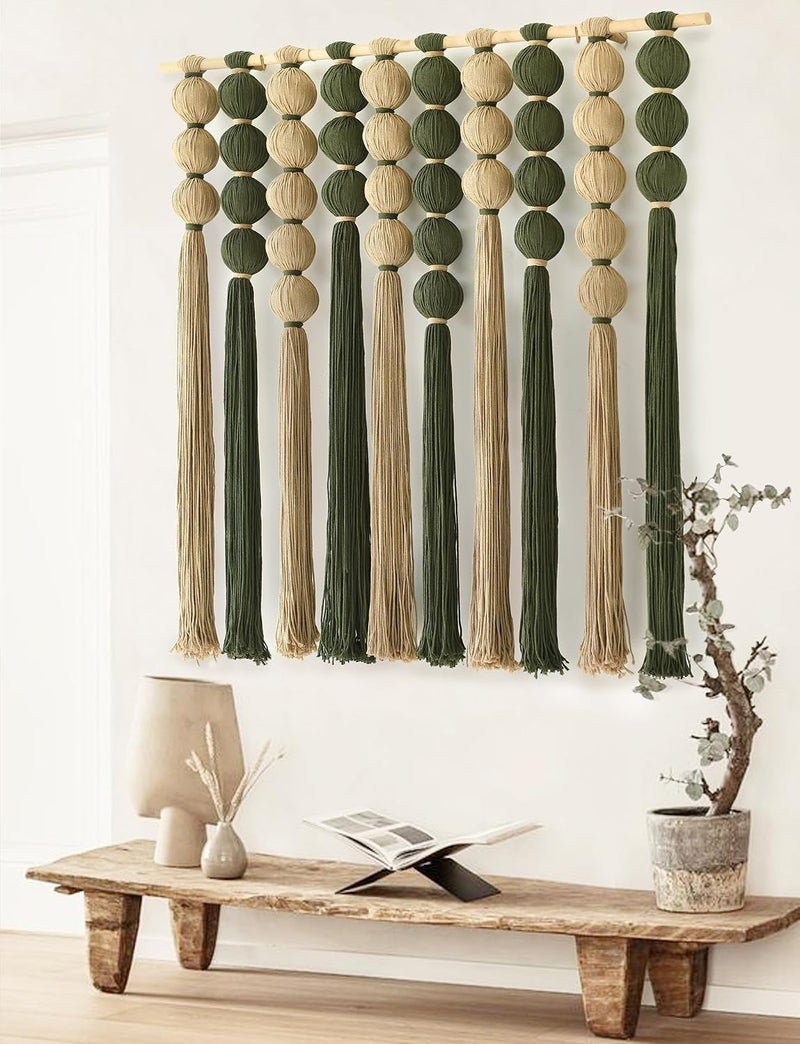 IOWER Macrame Wall Hanging Large Boho Wall Decor Natural Green Jute Sphericity Cotton Textile Wall Hanging Geometric Art Fiber Yarn Art Handmade For Living Room Bed Room Apartment Wedding Party 39" Wx39" L - Image 3