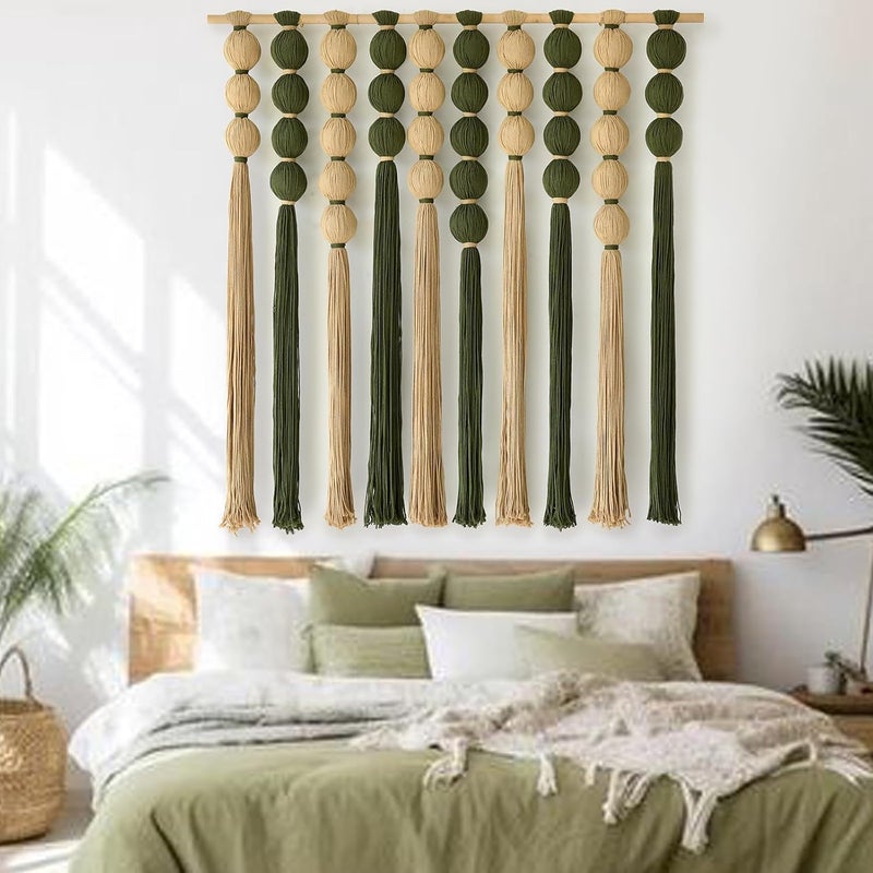 IOWER Macrame Wall Hanging Large Boho Wall Decor Natural Green Jute Sphericity Cotton Textile Wall Hanging Geometric Art Fiber Yarn Art Handmade For Living Room Bed Room Apartment Wedding Party 39" Wx39" L - Image 1